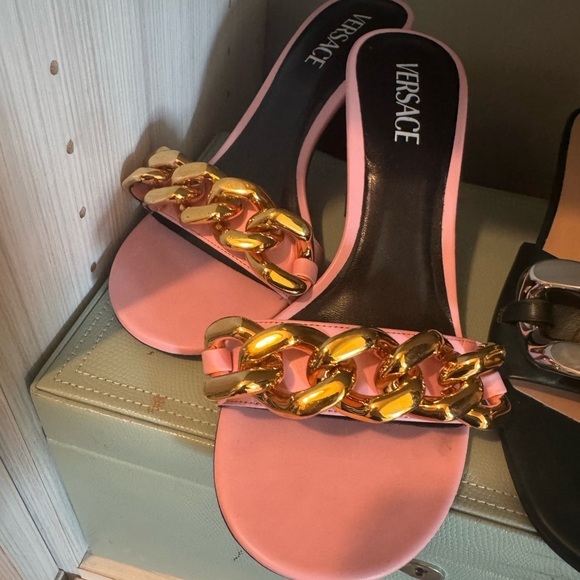 Versace Pink and Gold Women's Heeled Sandals​ - Picture 5 of 9